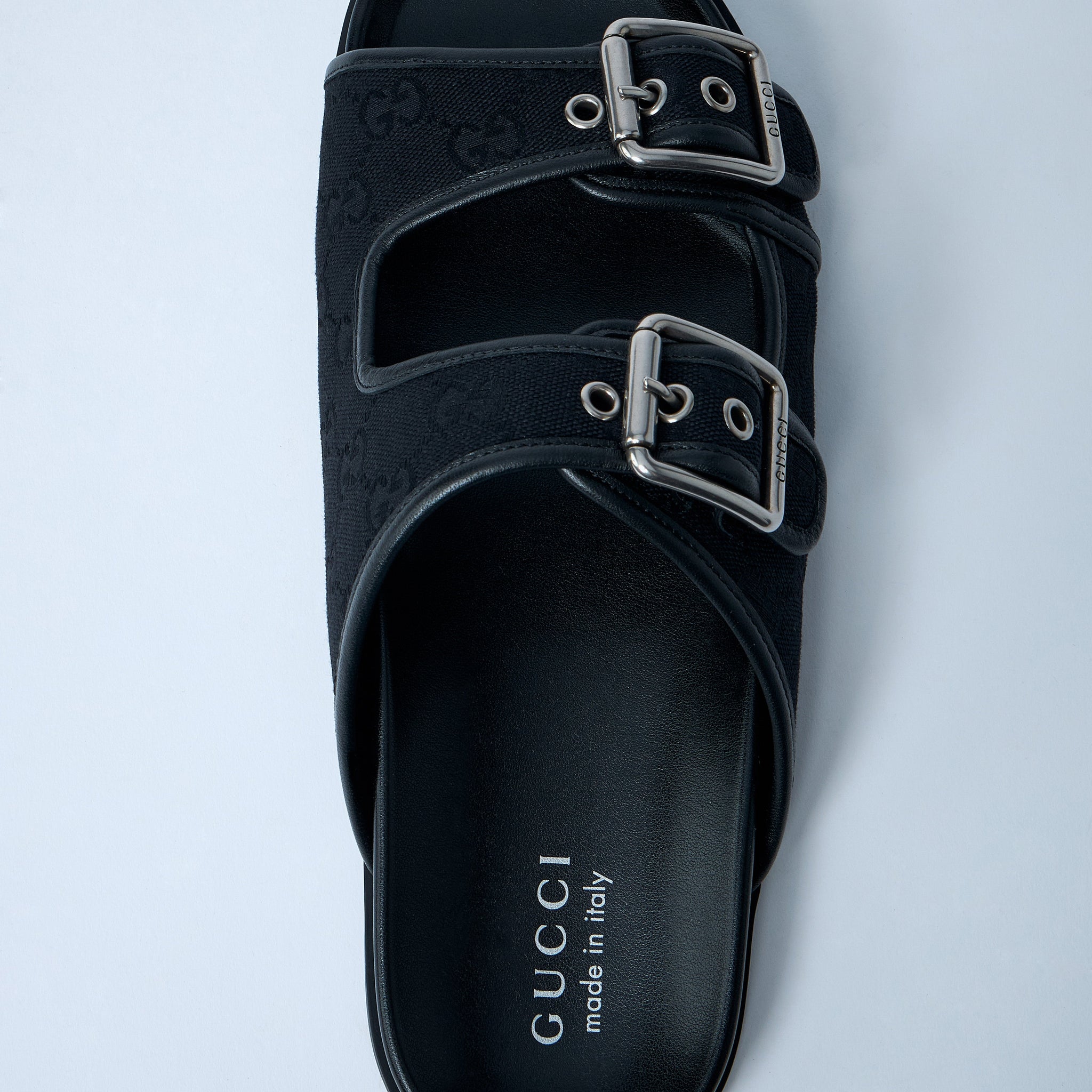 Gucci Men Gg Slide Sandals With Buckles