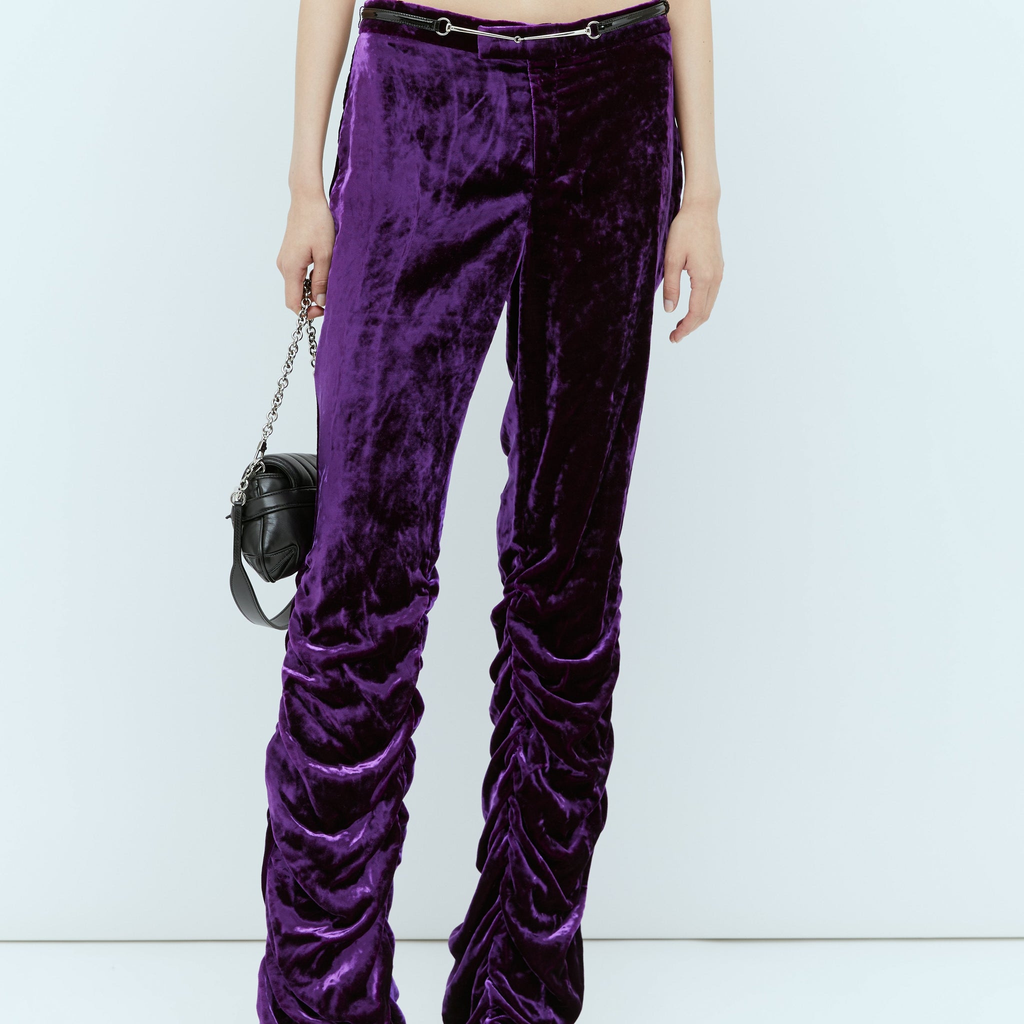 Gucci Women Horsebit Belt Velvet Pants