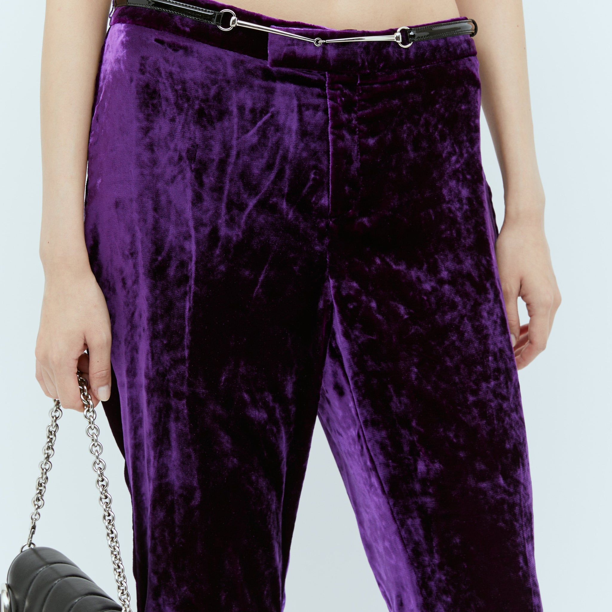 Gucci Women Horsebit Belt Velvet Pants