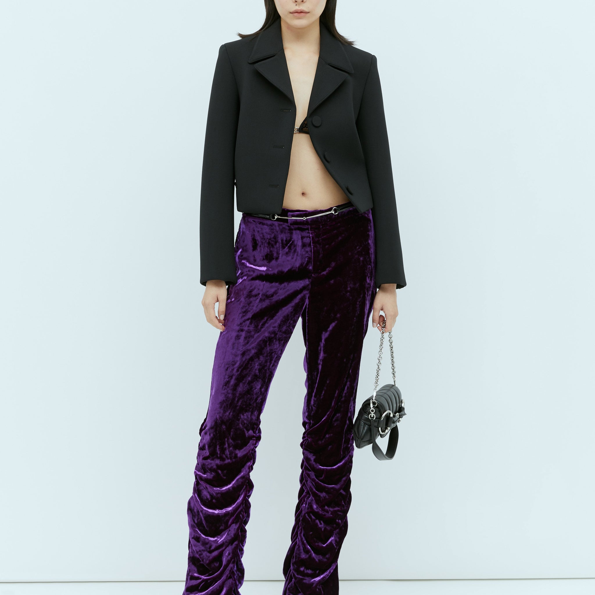 Gucci Women Horsebit Belt Velvet Pants