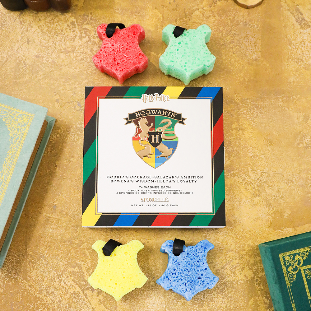 Limited Ed Gift Set | Hogwarts House Cleansing Skin Buffer (4 pcs) Body Wash Infused Buffer Spongellé