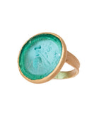 Glass Coin of Ephesos Motif Ring (Teal Tone)
