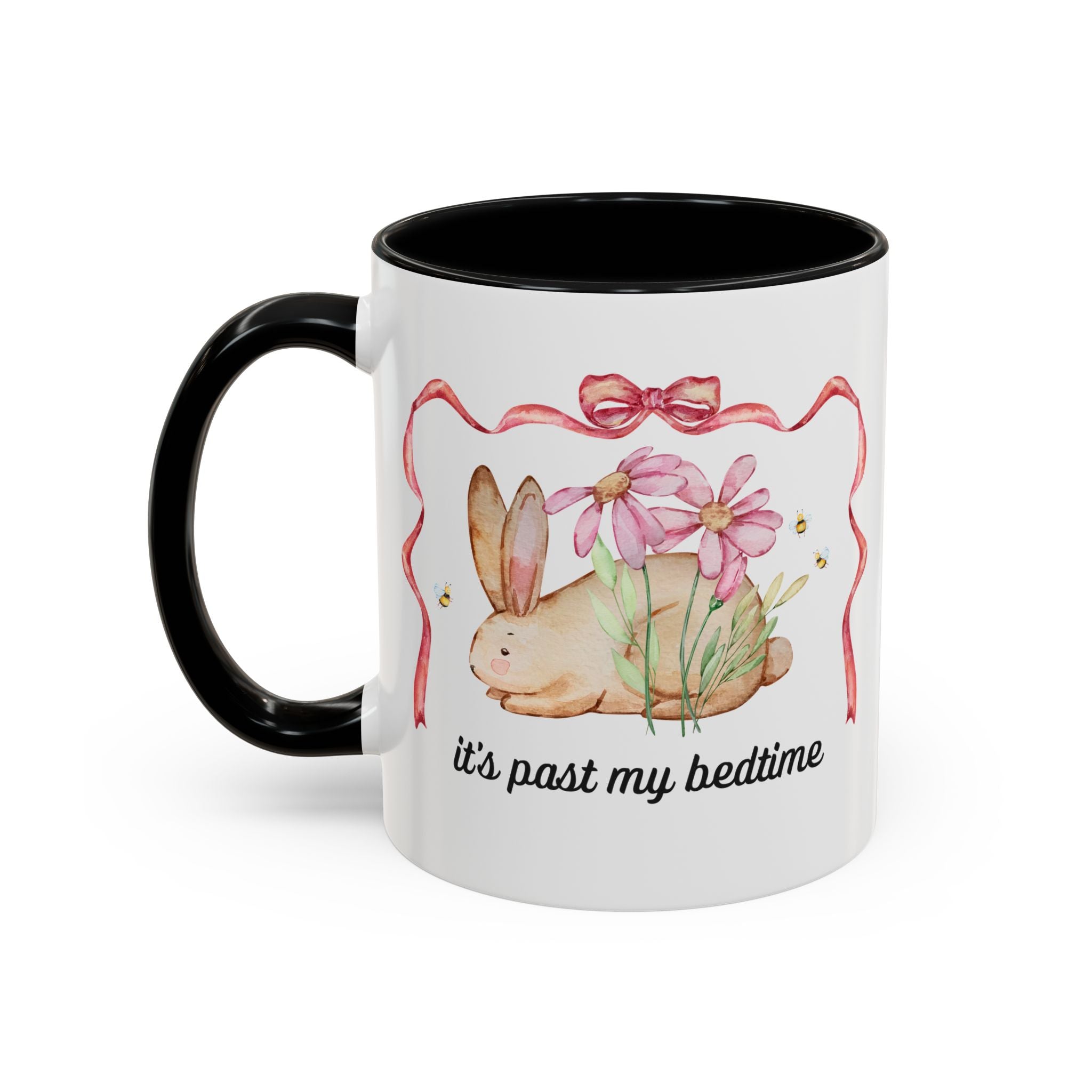 It's Past My Bedtime Bunny Ceramic Mug 11oz Black Mug Opal and June