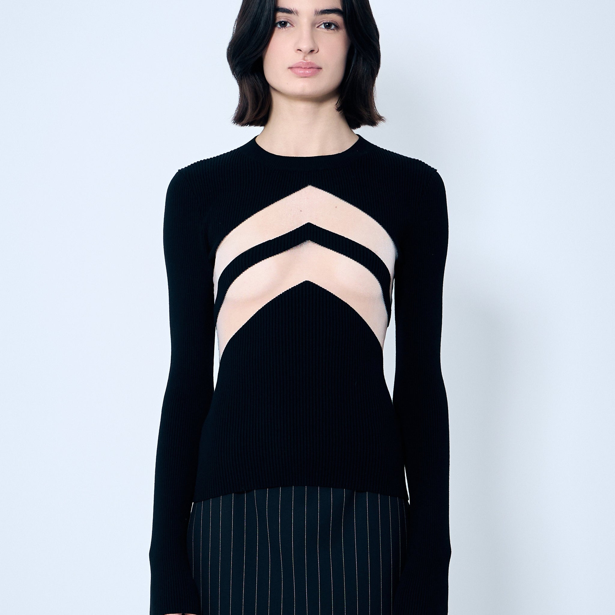 Jean Paul Gaultier Women Rib Sweater With Transparent Panels