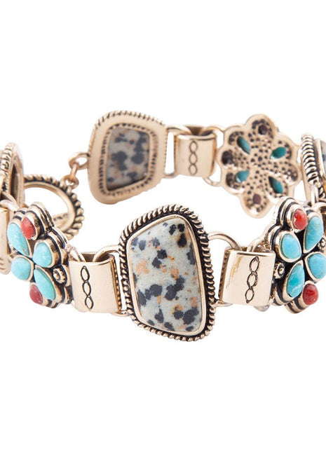 Legacy Blue Turquoise and Dalmatian Jasper Golden Bracelet
