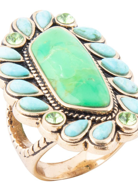 Legacy Lime Green and Blue Turquoise Golden Statement Ring