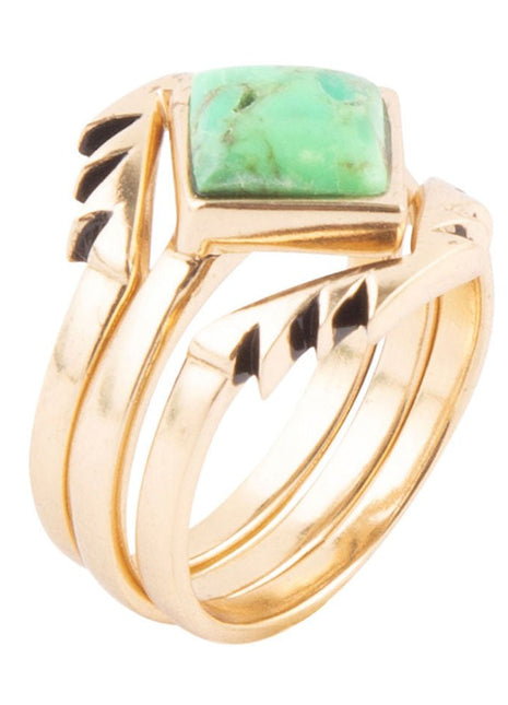 Aztec Lime Green Turquoise Golden Ring Set