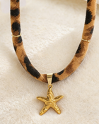Leopard Print Ribbon Necklace with Sun & Gecko Charms