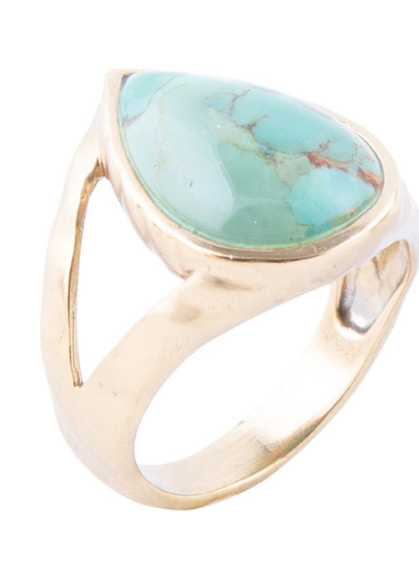Maisy Blue Turquoise Golden Teardrop Ring