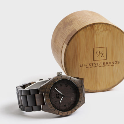 Mens Deep Walnut Wood Watch, A Minimalist Vintage Design