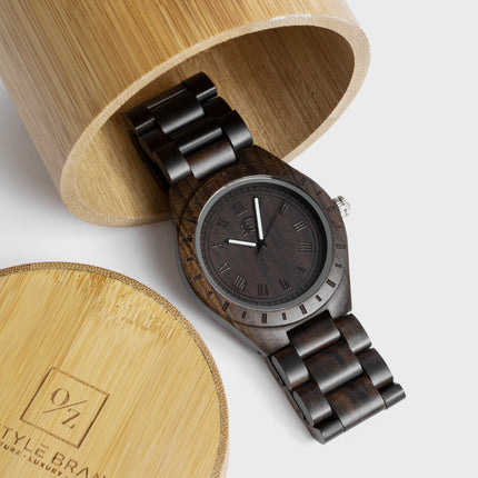 Mens Deep Walnut Wood Watch, A Minimalist Vintage Design