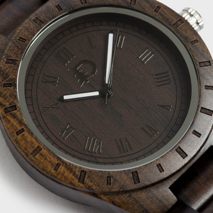 Mens Deep Walnut Wood Watch, A Minimalist Vintage Design
