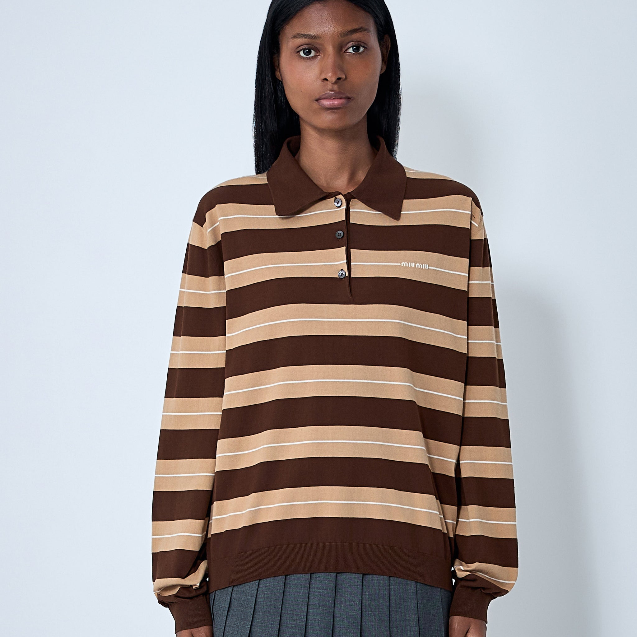 Miu Miu Women Cotton Striped Polo Shirt