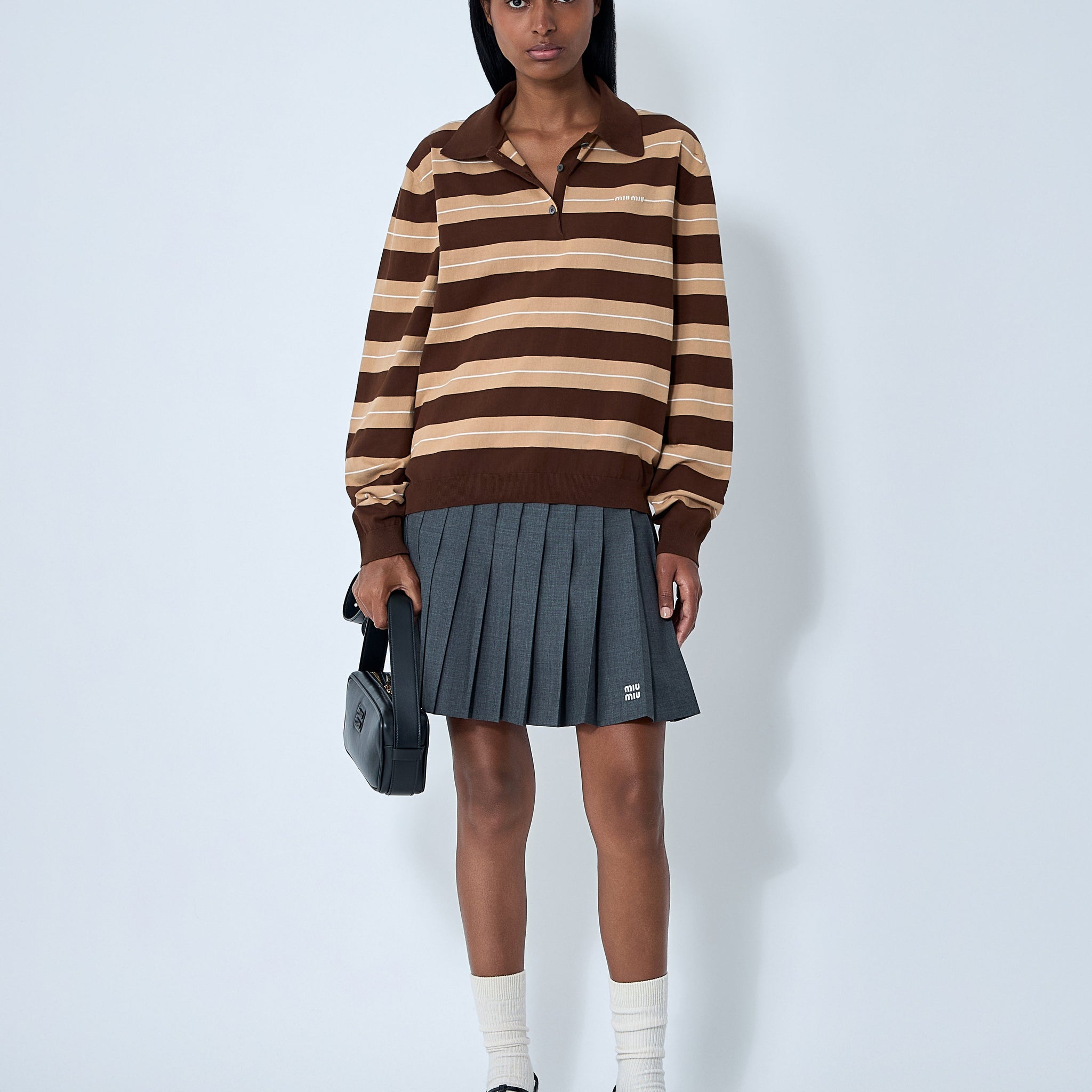 Miu Miu Women Cotton Striped Polo Shirt