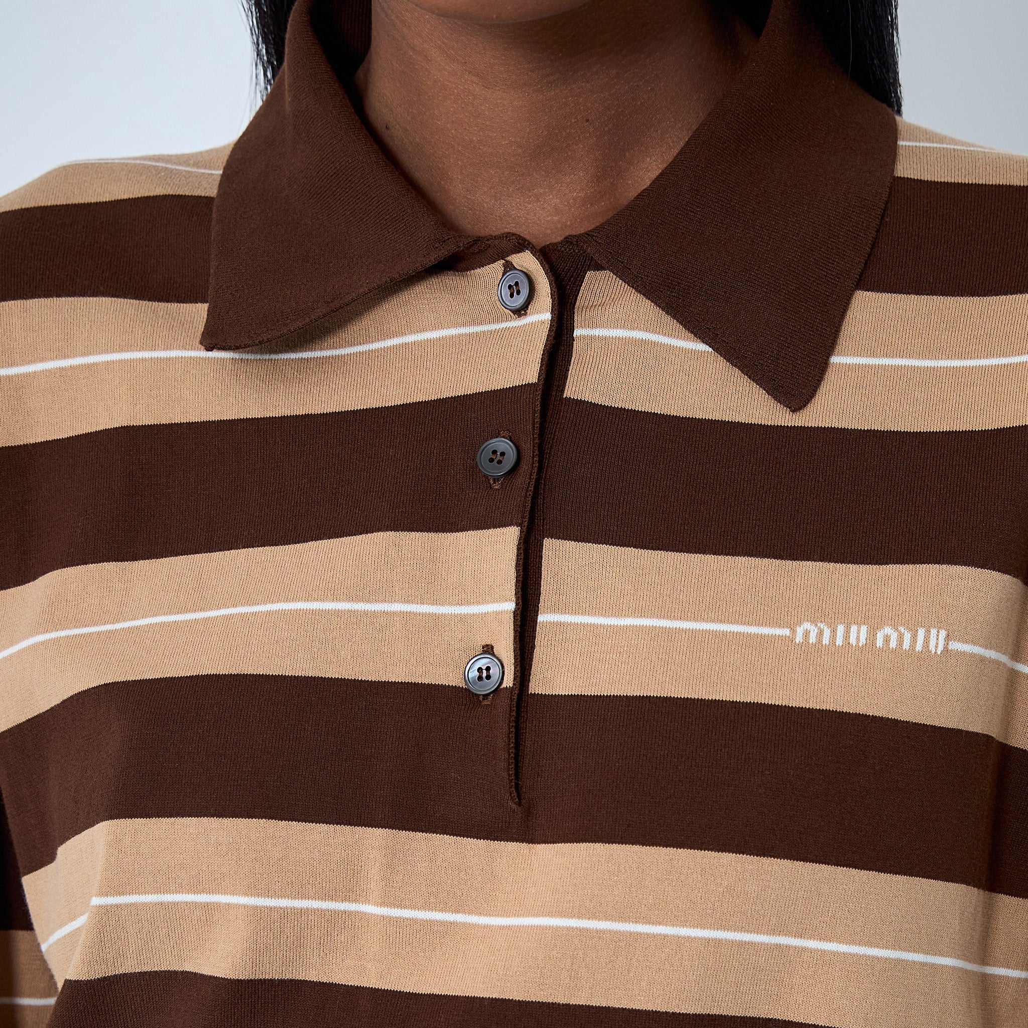 Miu Miu Women Cotton Striped Polo Shirt