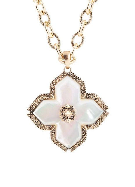 Maltese Cross White Mother of Pearl Golden Chain Pendant Necklace