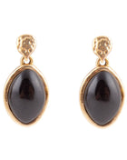 Black Onyx Hammered Post Drop Golden Earrings