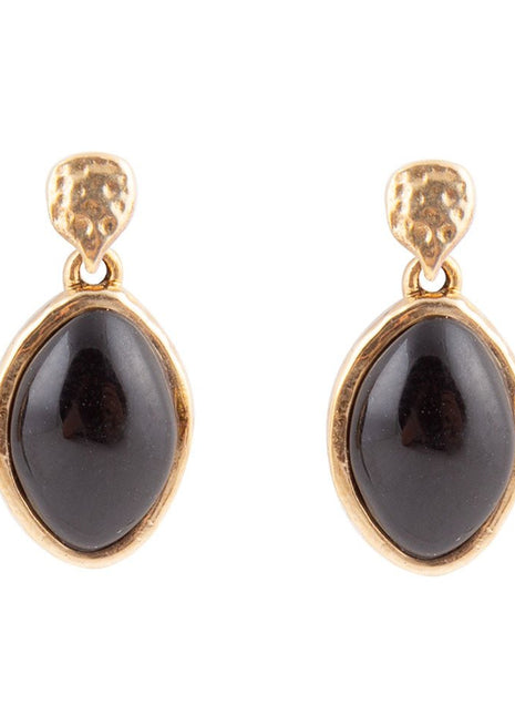 Black Onyx Hammered Post Drop Golden Earrings