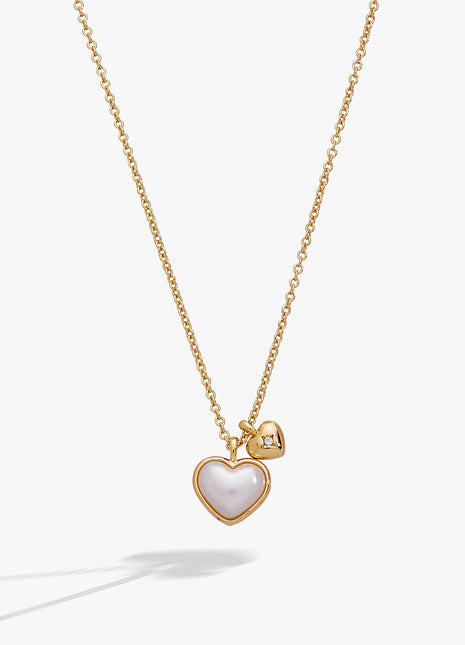 Pearl Heart Duo Charm Necklace
