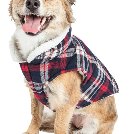 Puddler Insulated Cotton & Sherpa Plaid Reversible Dog Coat