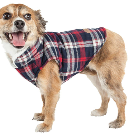 Puddler Insulated Cotton & Sherpa Plaid Reversible Dog Coat