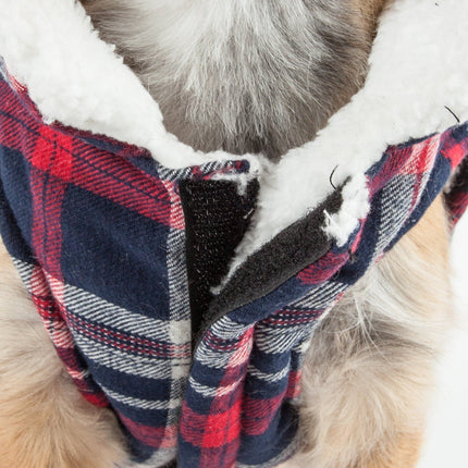 Puddler Insulated Cotton & Sherpa Plaid Reversible Dog Coat