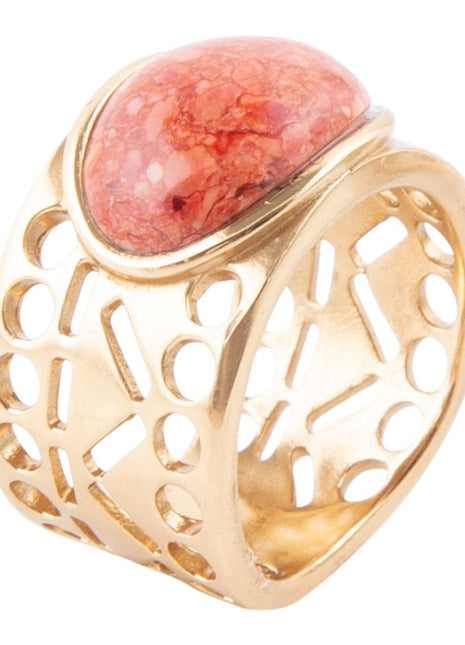 Pharoah Orange Sponge Coral and Golden Bronze Ring