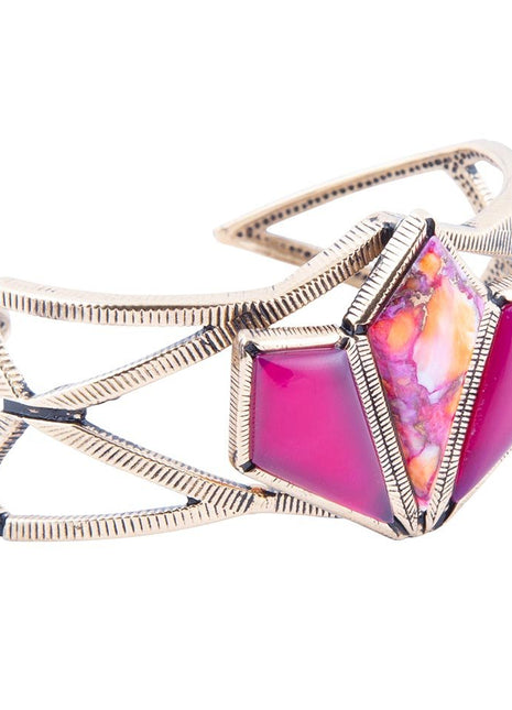 Pink Agate and Coral Matrix Golden Cuff Bracelet
