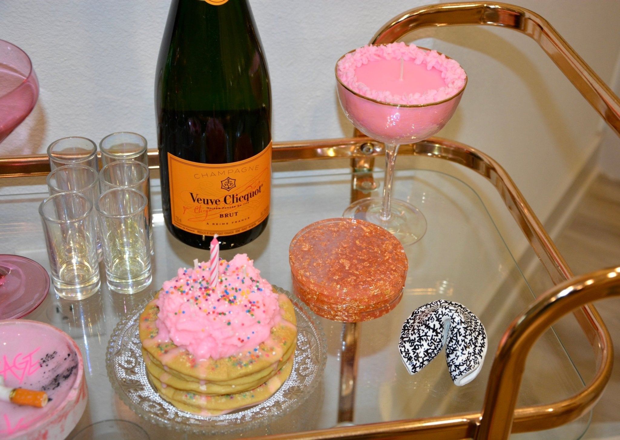 PINK GOLD LEAF COASTER SET SAVAGE HOME House of Savage