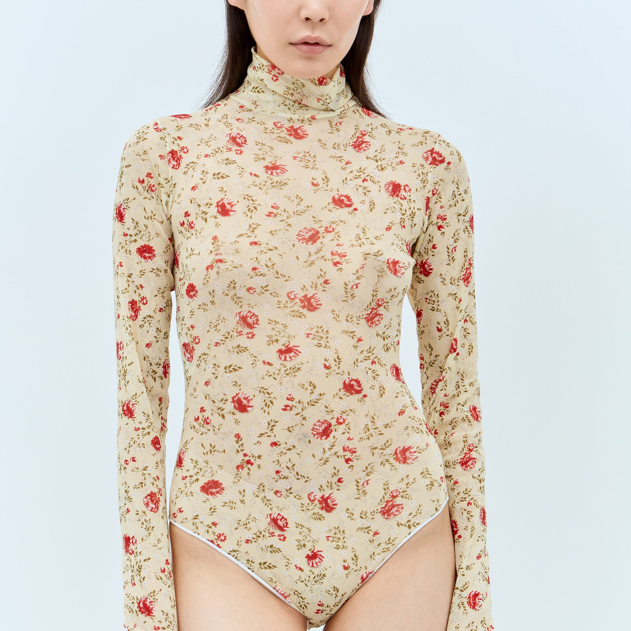 Prada Women Printed Stretch Tulle Bodysuit