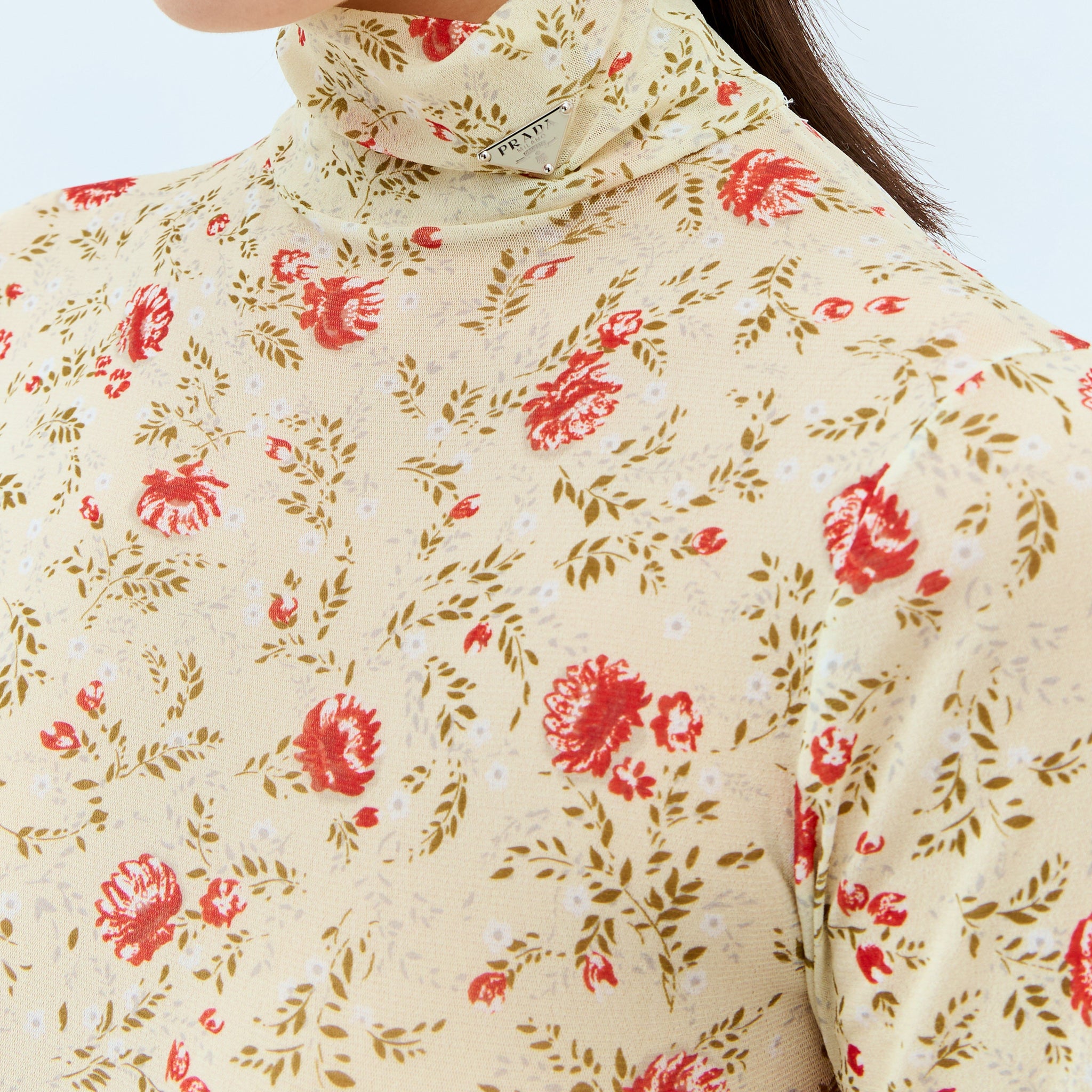 Prada Women Printed Stretch Tulle Bodysuit