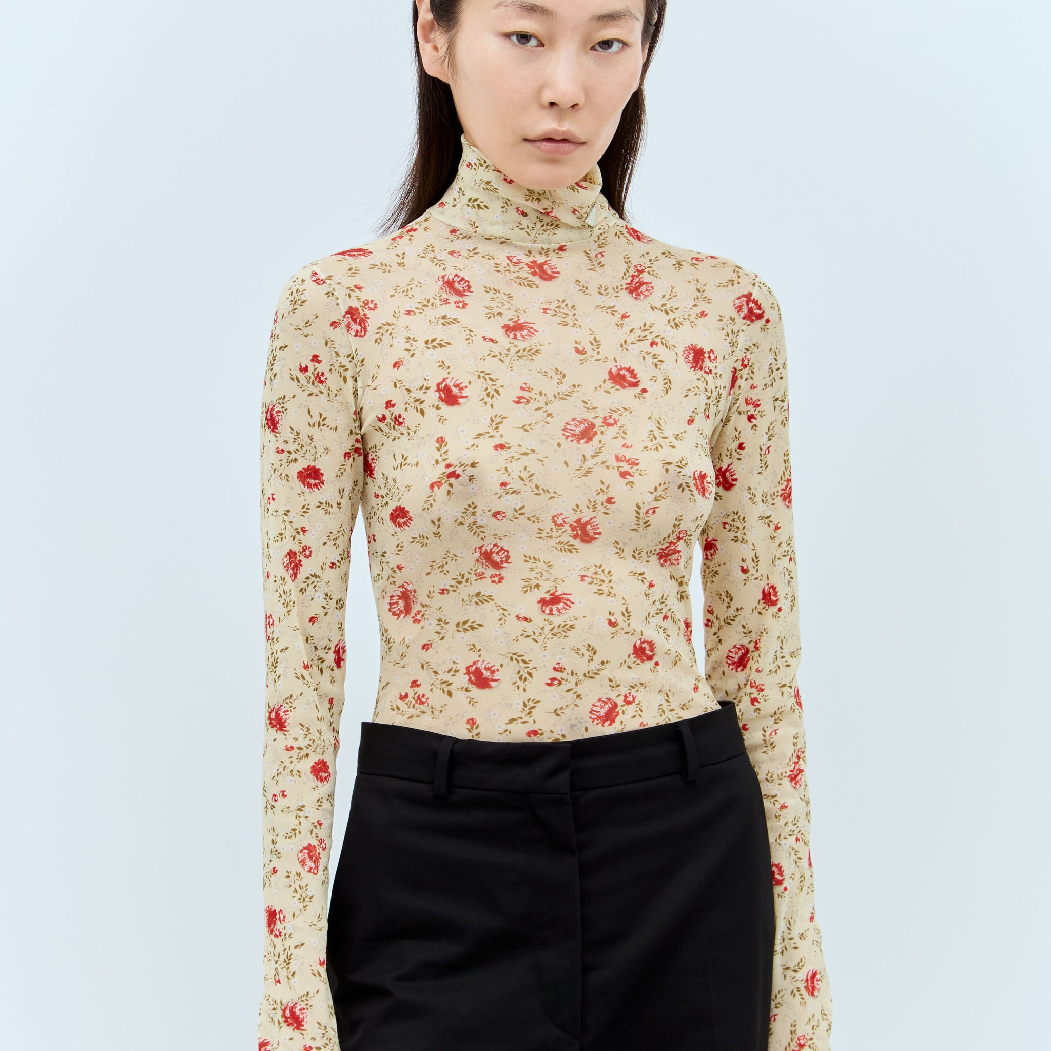 Prada Women Printed Stretch Tulle Bodysuit