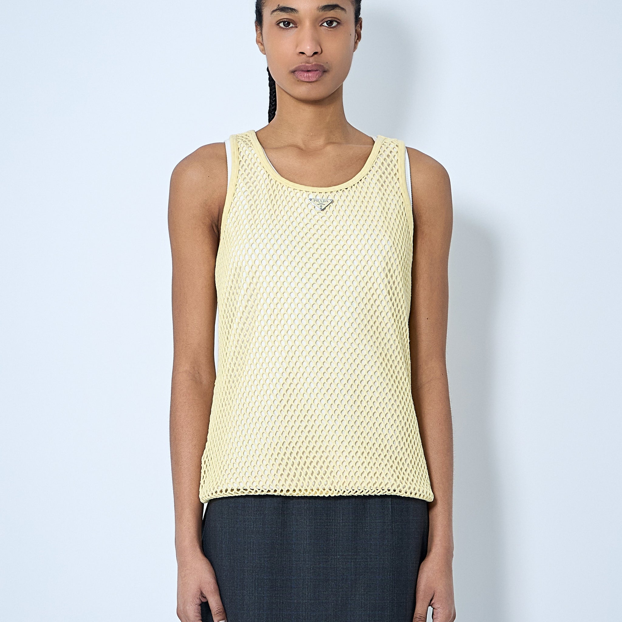 Prada Women Logo Plaque Open- Knit Tank Top