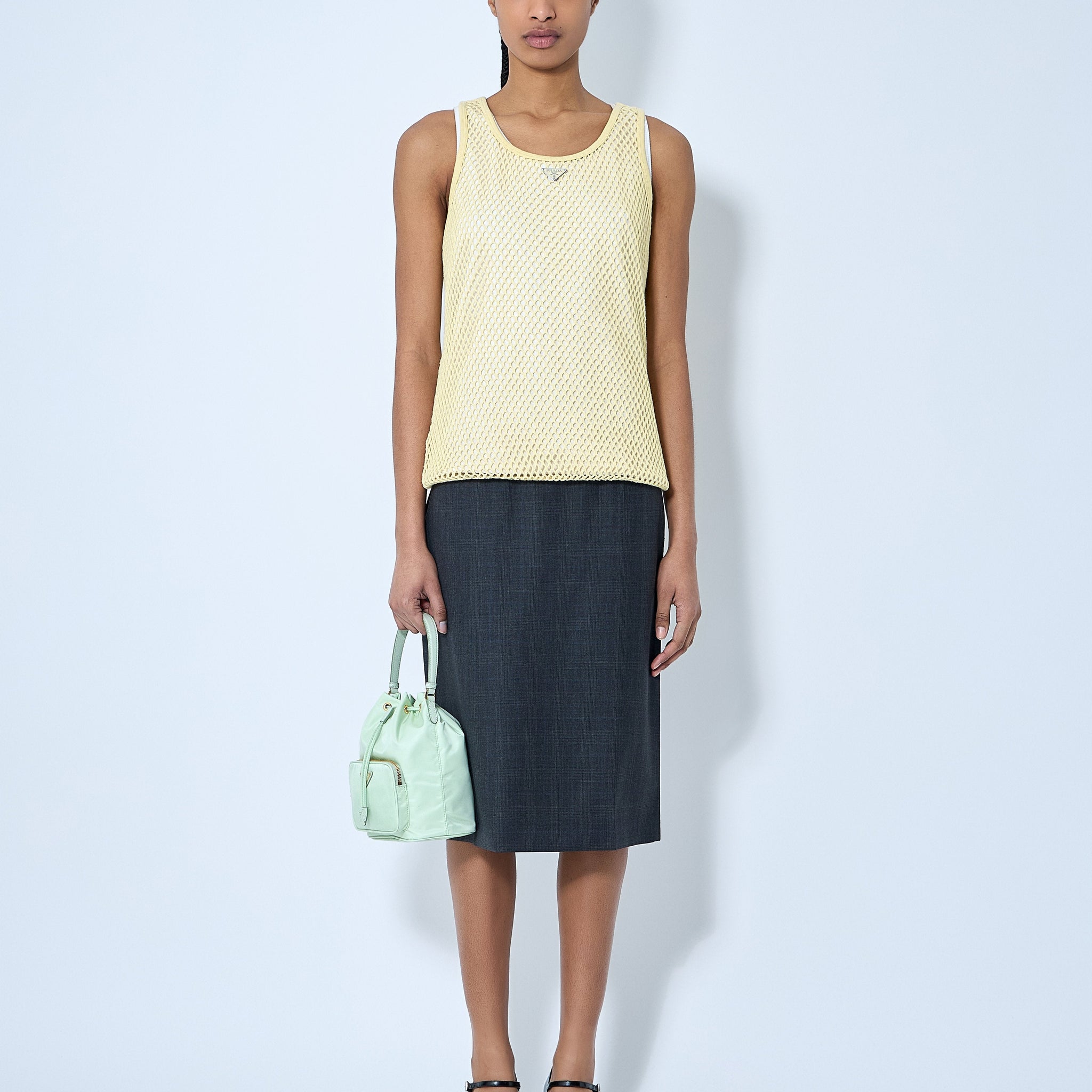 Prada Women Logo Plaque Open- Knit Tank Top