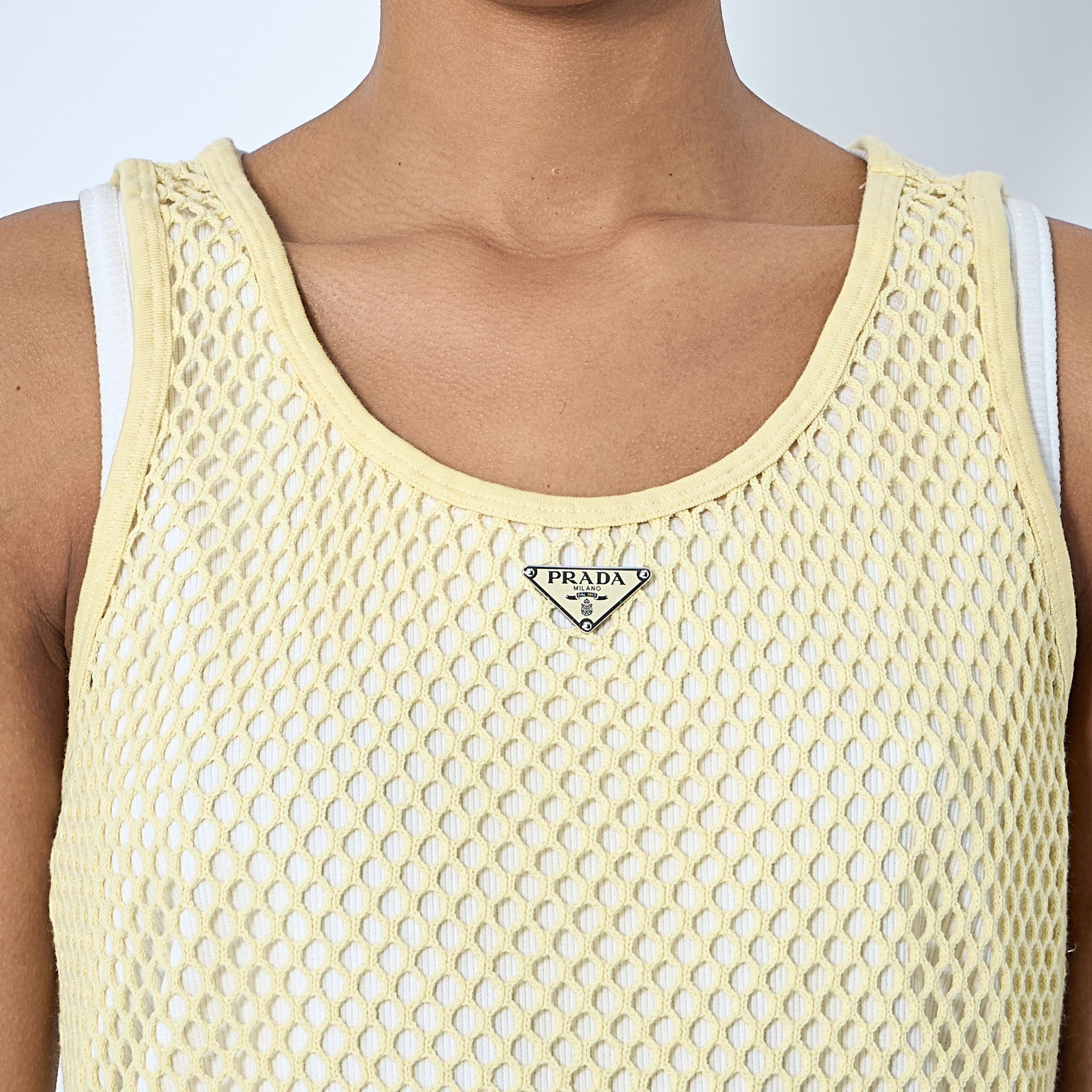 Prada Women Logo Plaque Open- Knit Tank Top