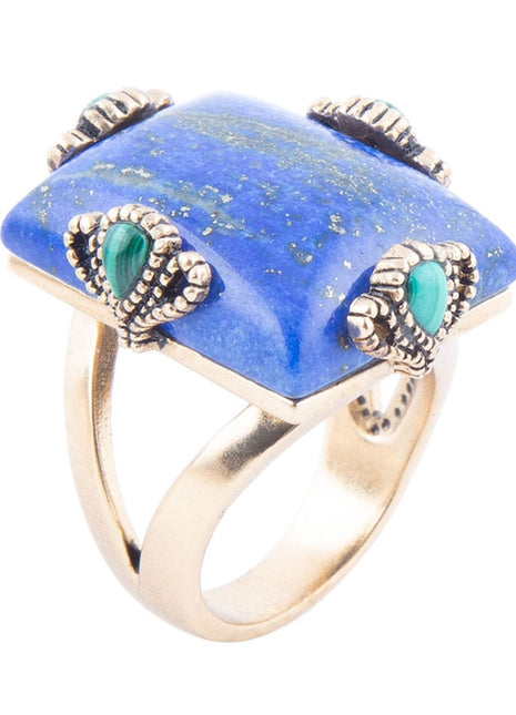 Prismatic Blue Lapis and Malachite Golden Bronze Ring