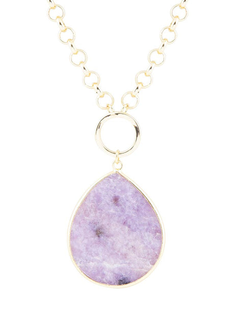 Purple Amethyst Teardrop Golden Chain Necklace