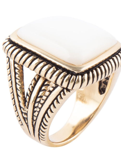 Roped White Mother of Pearl and Golden Statement Ring