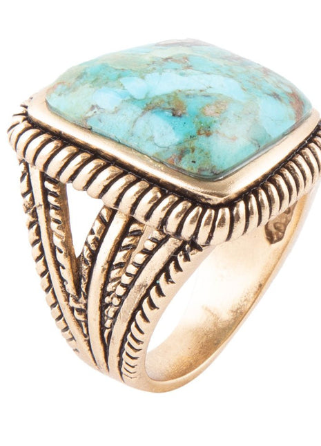 Roped Square Blue Turquoise Golden Statement Ring