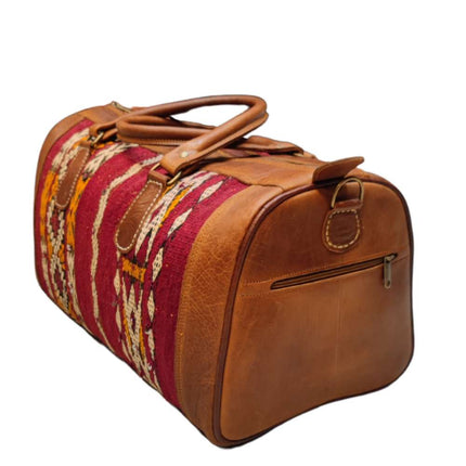 The Kilim Voyager Tote - Tan Leather Fabric Duffle Bag Womens Mens