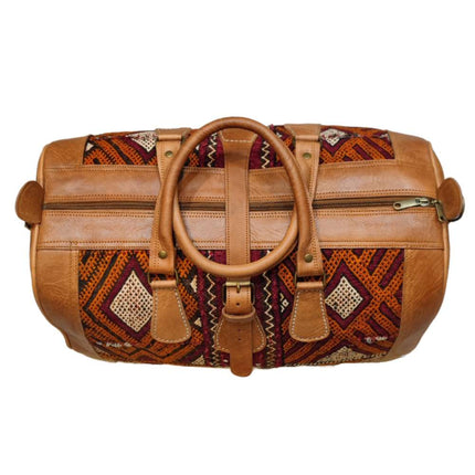 The Kilim Voyager Tote - Tan Leather Fabric Duffle Bag Womens Mens