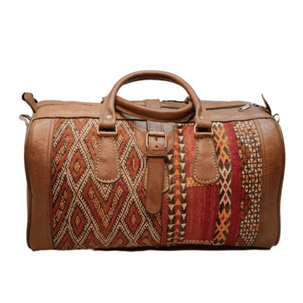 The Kilim Voyager Tote - Tan Leather Fabric Duffle Bag Womens Mens