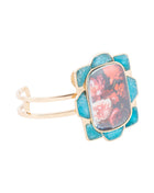 Scenic Red Floral Blue Apatite Golden Cuff Bracelet