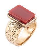 Stamped Orange Carnelian Golden Ring