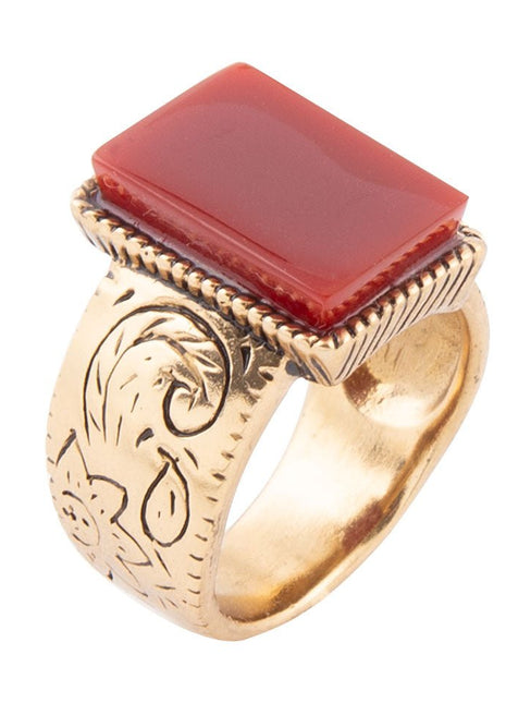 Stamped Orange Carnelian Golden Ring
