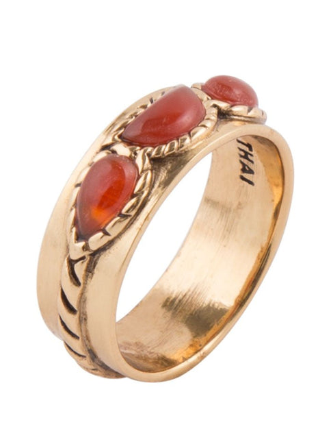 Triple Stone Orange Carnelian and Golden Ring