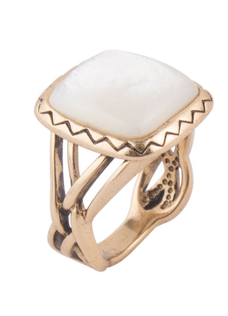 Wave of White Mother of Pearl Golden Ring