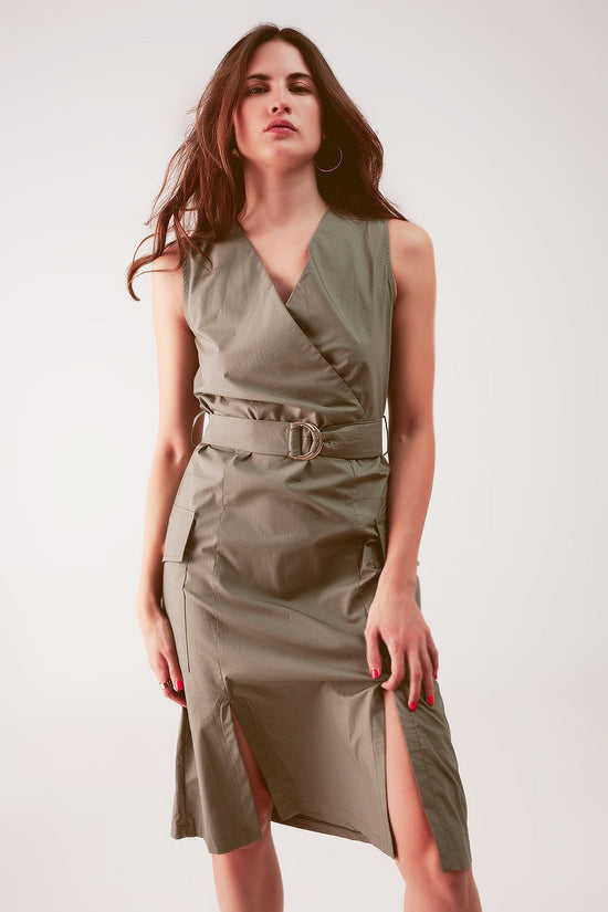 Khaki Tie-Waist Wrap Dress