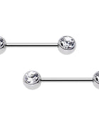 5/8 Clear Gem Double Front Ball Steel Barbell Nipple Ring Set